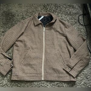 Pacsun Brown Checkered Jacket with Zip Closure